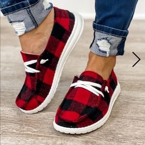 Buffalo plaid moccasin slippers / slides